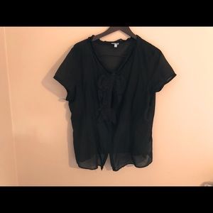 5/$25 Denver Hayes Black Sheer Ruffled Shirt 2X